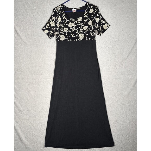 VNTG Dynamite Dress Size L Dark Floral Empire Waist Slinky Whimsigoth Grunge Fae - Picture 1 of 14
